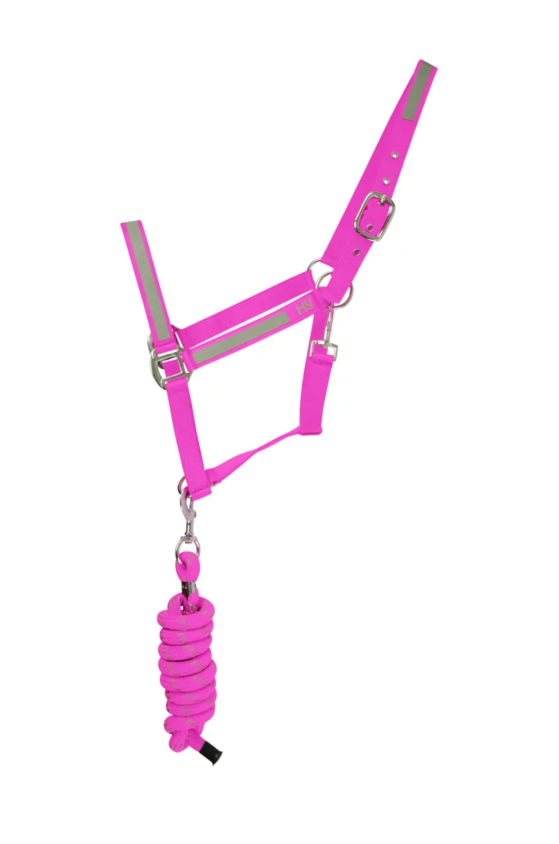 Hy Equestrian Viz Reflector Head Collar and Lead Rope - Pink